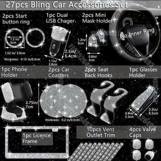 Car Steering Wheel Cover Non-slip Comfortable Stretch Handlebar Cover Drilling U.S. Licence Plate Frame Rhinestone CarDecoration