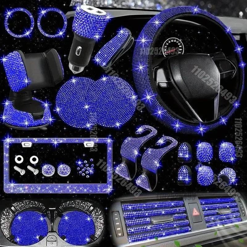 Car Steering Wheel Cover Non-slip Comfortable Stretch Handlebar Cover Drilling U.S. Licence Plate Frame Rhinestone CarDecoration