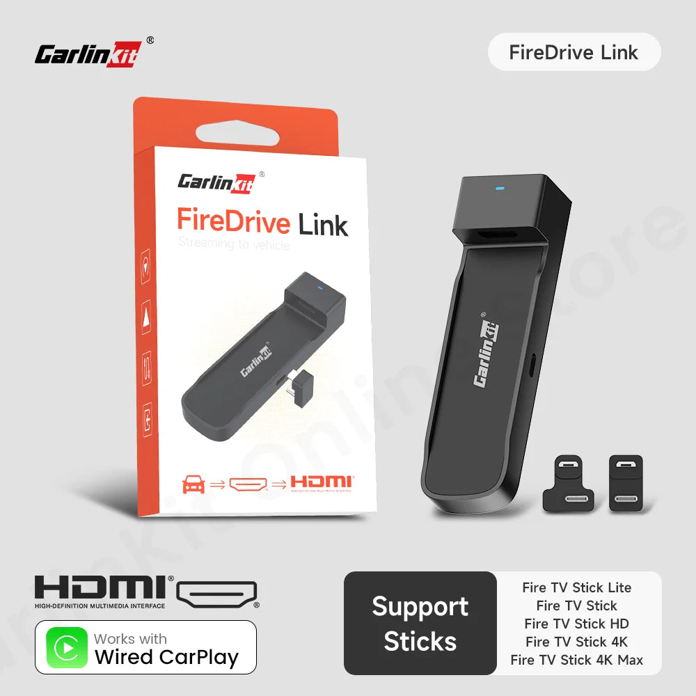 New CarlinKit FireDrive Link Pro 3-in-1 Wireless CarPlay Android Auto HDMI Adapter for Amazon Fire TV Stick Video Streaming Box