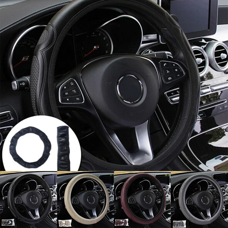 Universal Car Steering Wheel Cover Breathable Anti Slip Leather Steering Covers Suitable 37-38cm Auto Decoration