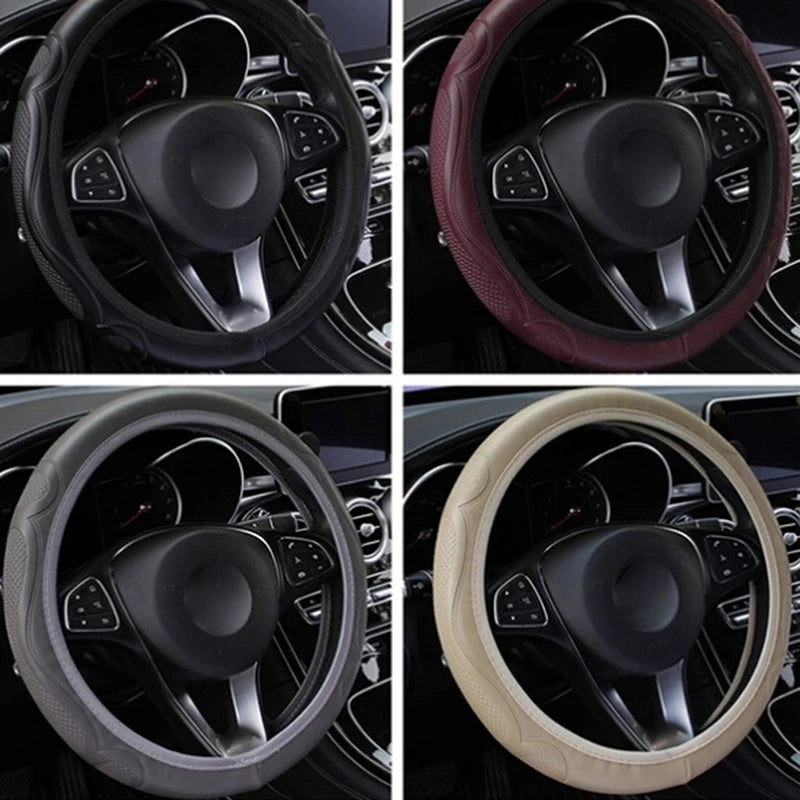 Universal Car Steering Wheel Cover Breathable Anti Slip Leather Steering Covers Suitable 37-38cm Auto Decoration