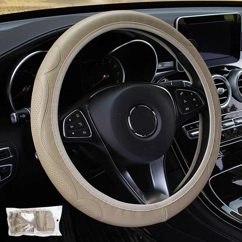 Universal Car Steering Wheel Cover Breathable Anti Slip Leather Steering Covers Suitable 37-38cm Auto Decoration