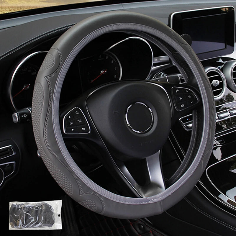 Universal Car Steering Wheel Cover Breathable Anti Slip Leather Steering Covers Suitable 37-38cm Auto Decoration