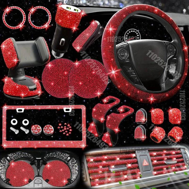 Car Steering Wheel Cover Non-slip Comfortable Stretch Handlebar Cover Drilling U.S. Licence Plate Frame Rhinestone CarDecoration
