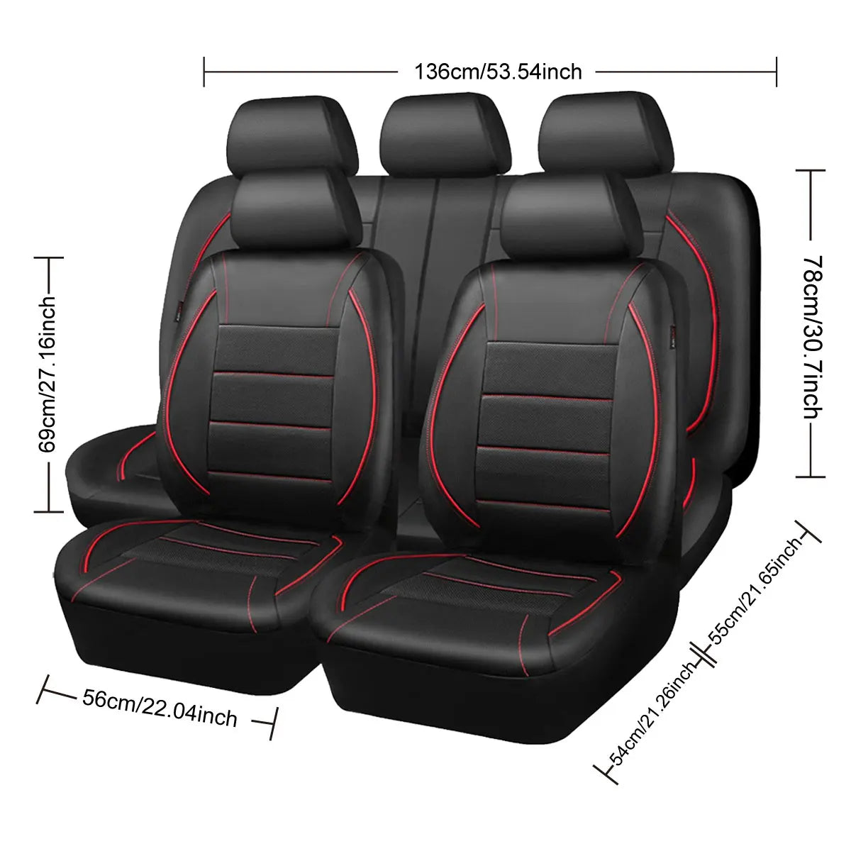 Universal Leather Car Seat Covers Red Simple Waterproof 5 Seat Car Seat Cover