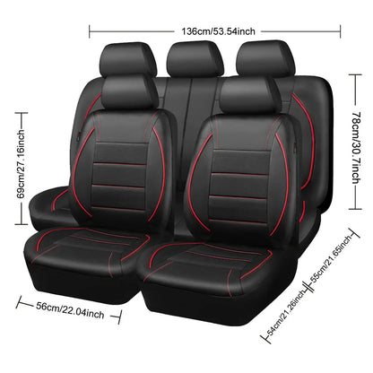 Universal Leather Car Seat Covers Red Simple Waterproof 5 Seat Car Seat Cover