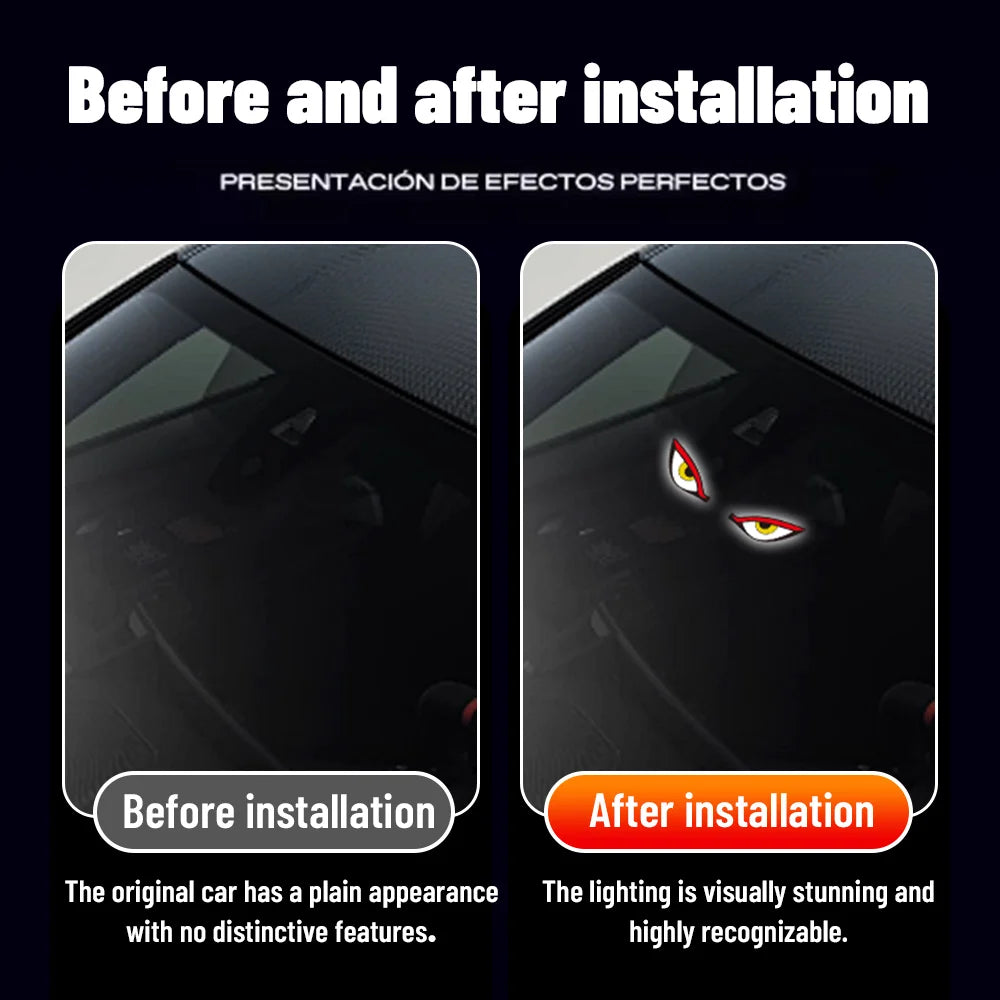 Solar Demon's Eye Car Dynamic Eyes LED Light Blinking Moving Eyes Car Lights Ambience Lamp Decoration No Wiring Required