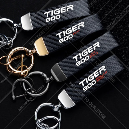 1PCS Motorcycle Keychain For  Tiger 900 GT Rally PRO Explorer Logo Widget Ornaments Metal Carbon Fiber Leather Key Chain