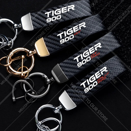 1PCS Motorcycle Keychain For  Tiger 900 GT Rally PRO Explorer Logo Widget Ornaments Metal Carbon Fiber Leather Key Chain