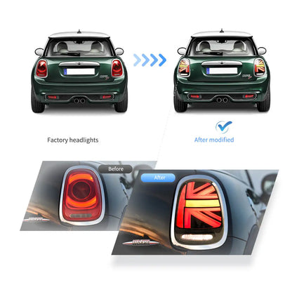 VLAND Full LED Taillights for 2014–2019 Mini Cooper F55 F56 F57, Sequential Turn Signal Rear Lamp Assembly Upgrade