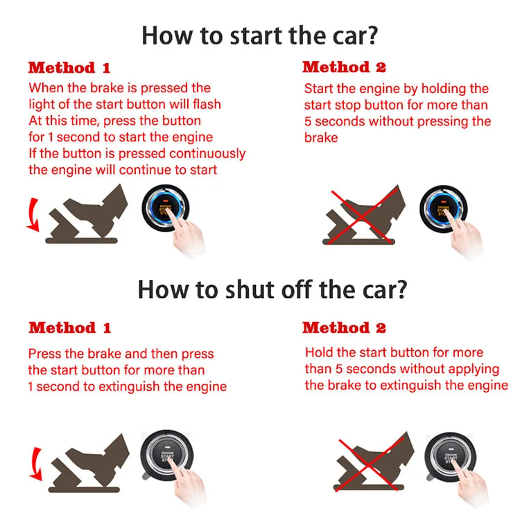 Universal Car Alarm Auto Start Stop System Remote Control Engine Ignition Autostart Kit Keyless Push Start System Car Accessorie