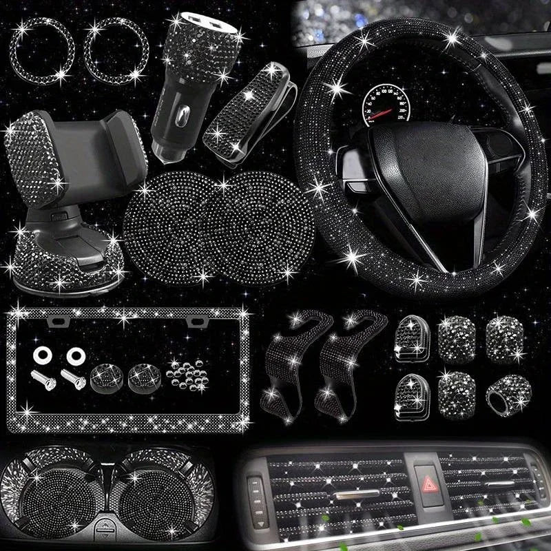 Car Steering Wheel Cover Non-slip Comfortable Stretch Handlebar Cover Drilling U.S. Licence Plate Frame Rhinestone CarDecoration