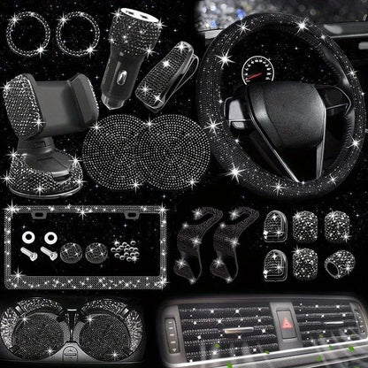 Car Steering Wheel Cover Non-slip Comfortable Stretch Handlebar Cover Drilling U.S. Licence Plate Frame Rhinestone CarDecoration