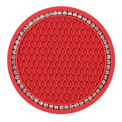 Car Water Cup Pad Holders Non-slip Diamond Rhinestone Silicone Mat Bottle Holder Coaster Auto Interior Decoration Accessories