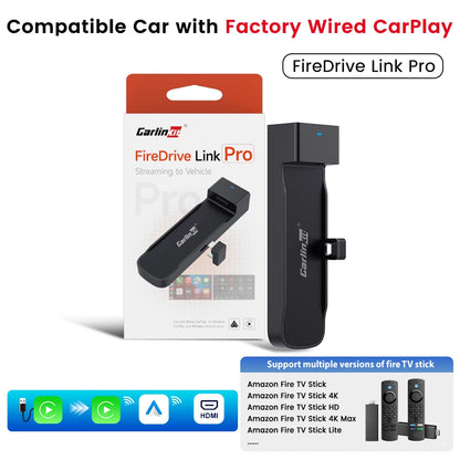 New CarlinKit FireDrive Link Pro 3-in-1 Wireless CarPlay Android Auto HDMI Adapter for Amazon Fire TV Stick Video Streaming Box