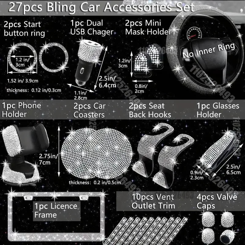 Car Steering Wheel Cover Non-slip Comfortable Stretch Handlebar Cover Drilling U.S. Licence Plate Frame Rhinestone CarDecoration