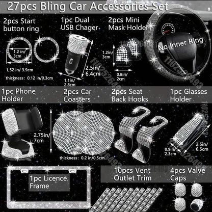 Car Steering Wheel Cover Non-slip Comfortable Stretch Handlebar Cover Drilling U.S. Licence Plate Frame Rhinestone CarDecoration