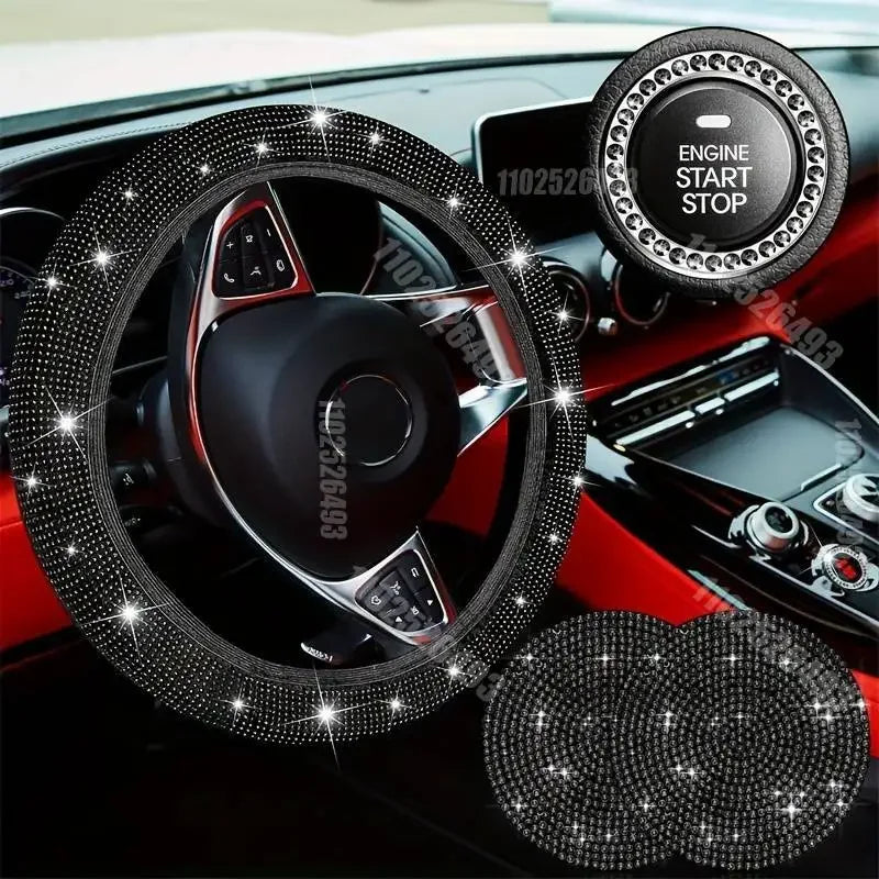 Car Steering Wheel Cover Non-slip Comfortable Stretch Handlebar Cover Drilling U.S. Licence Plate Frame Rhinestone CarDecoration
