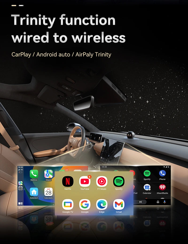 3 in 1 Carplay Adapter Wireless Android Auto AIBox for OEM Wired Carplay Screen Support Original MIC/Button/Touch Control