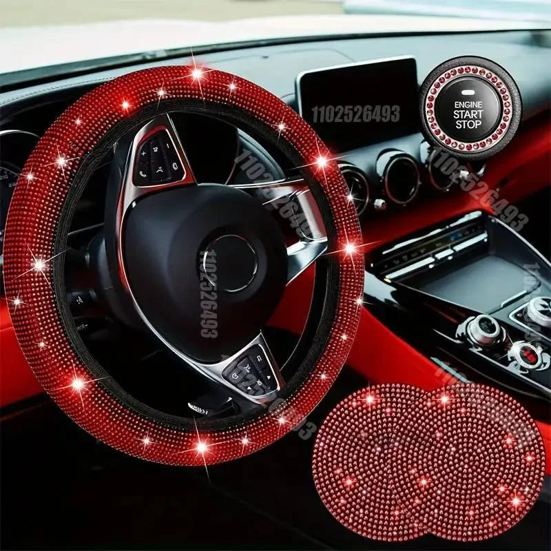 Car Steering Wheel Cover Non-slip Comfortable Stretch Handlebar Cover Drilling U.S. Licence Plate Frame Rhinestone CarDecoration