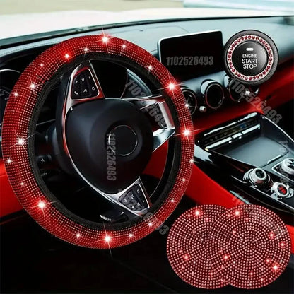 Car Steering Wheel Cover Non-slip Comfortable Stretch Handlebar Cover Drilling U.S. Licence Plate Frame Rhinestone CarDecoration