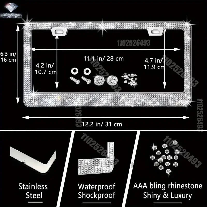 Car Steering Wheel Cover Non-slip Comfortable Stretch Handlebar Cover Drilling U.S. Licence Plate Frame Rhinestone CarDecoration