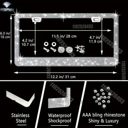 Car Steering Wheel Cover Non-slip Comfortable Stretch Handlebar Cover Drilling U.S. Licence Plate Frame Rhinestone CarDecoration