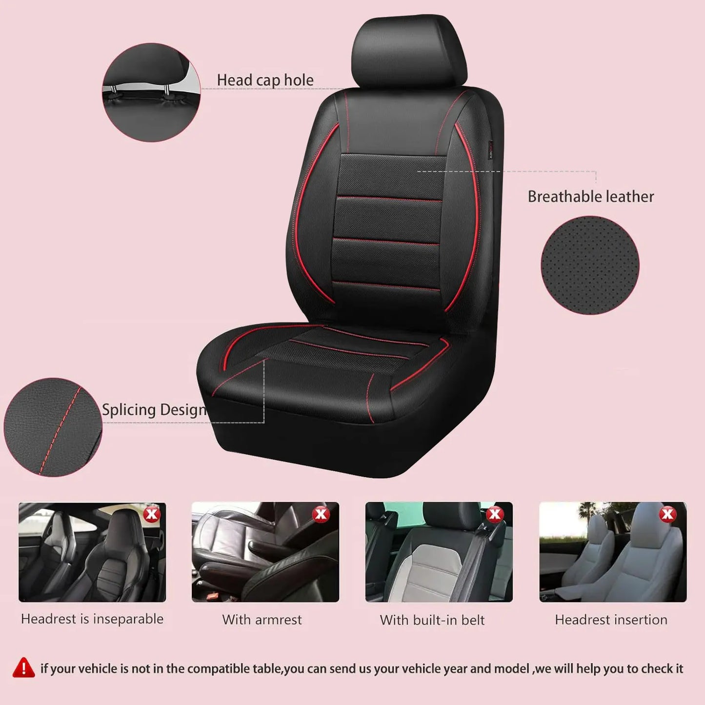Universal Leather Car Seat Covers Red Simple Waterproof 5 Seat Car Seat Cover
