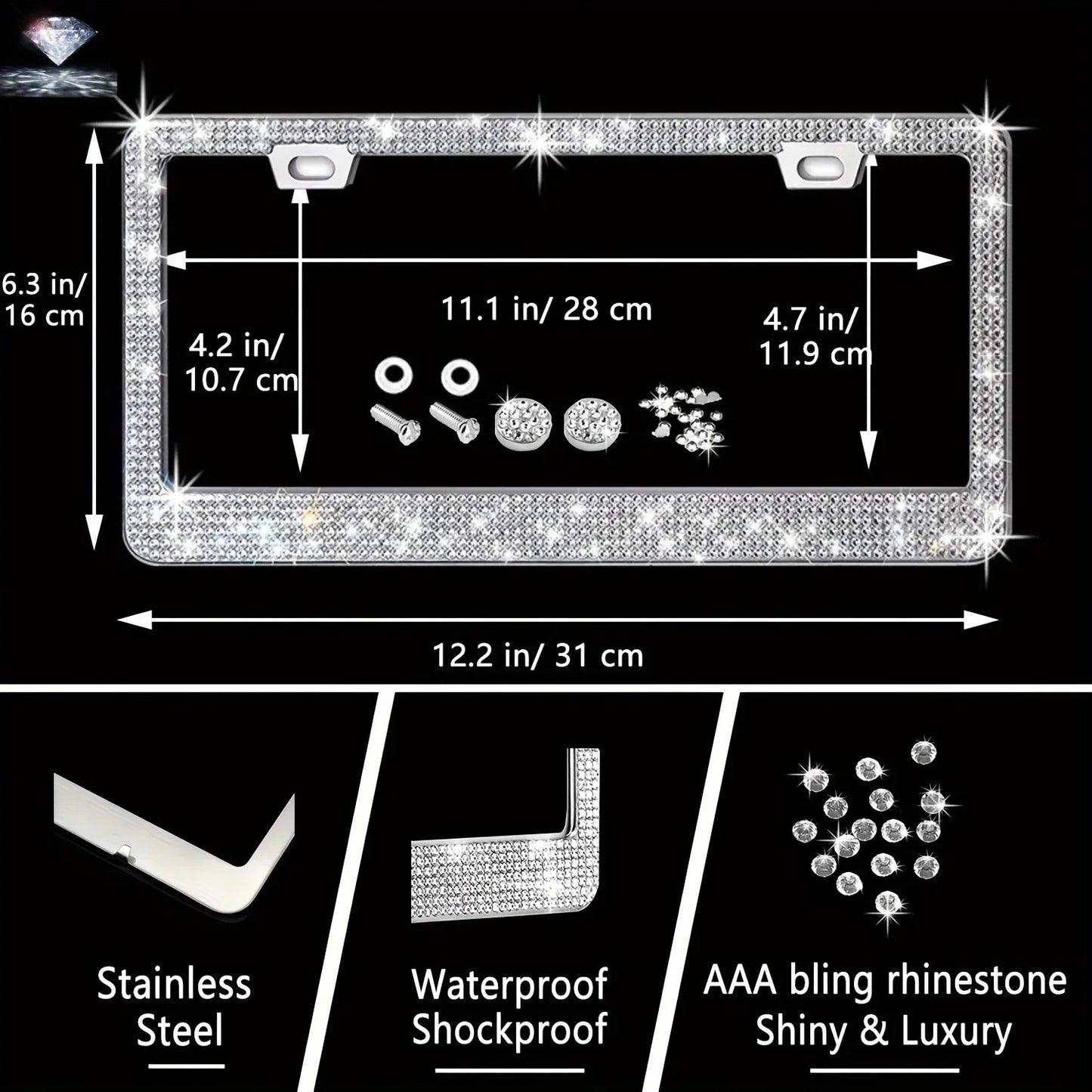 Car Steering Wheel Cover Non-slip Comfortable Stretch Handlebar Cover Drilling U.S. Licence Plate Frame Rhinestone CarDecoration