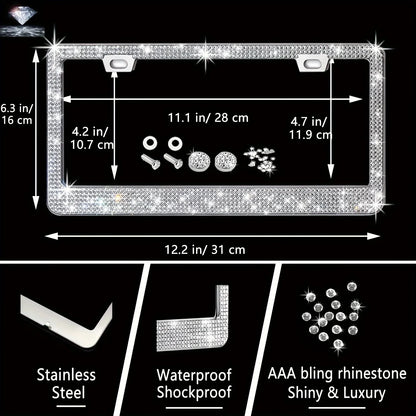 Car Steering Wheel Cover Non-slip Comfortable Stretch Handlebar Cover Drilling U.S. Licence Plate Frame Rhinestone CarDecoration