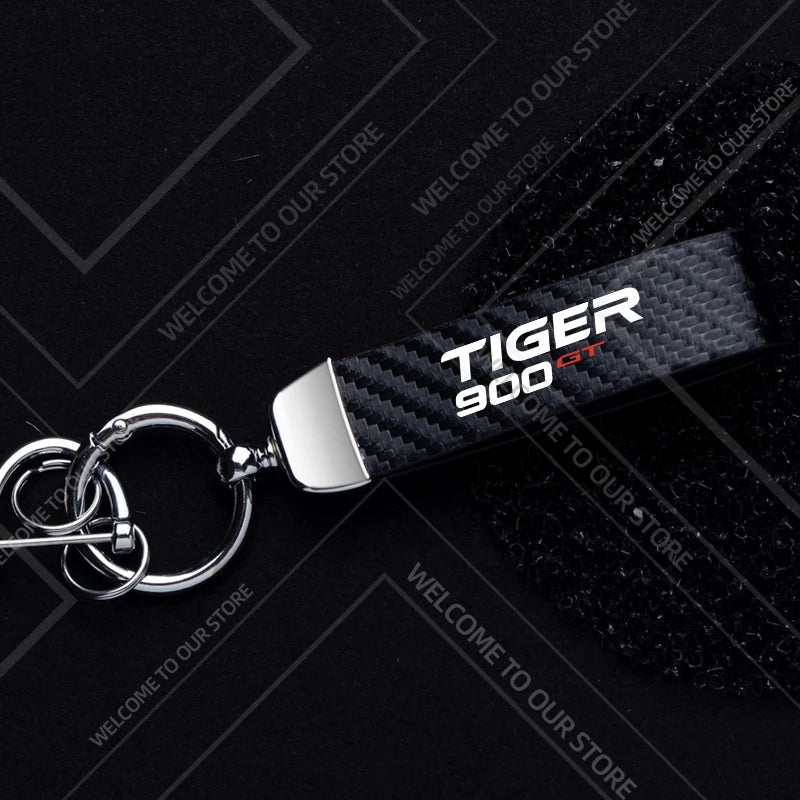 1PCS Motorcycle Keychain For  Tiger 900 GT Rally PRO Explorer Logo Widget Ornaments Metal Carbon Fiber Leather Key Chain