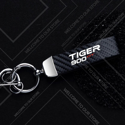 1PCS Motorcycle Keychain For  Tiger 900 GT Rally PRO Explorer Logo Widget Ornaments Metal Carbon Fiber Leather Key Chain