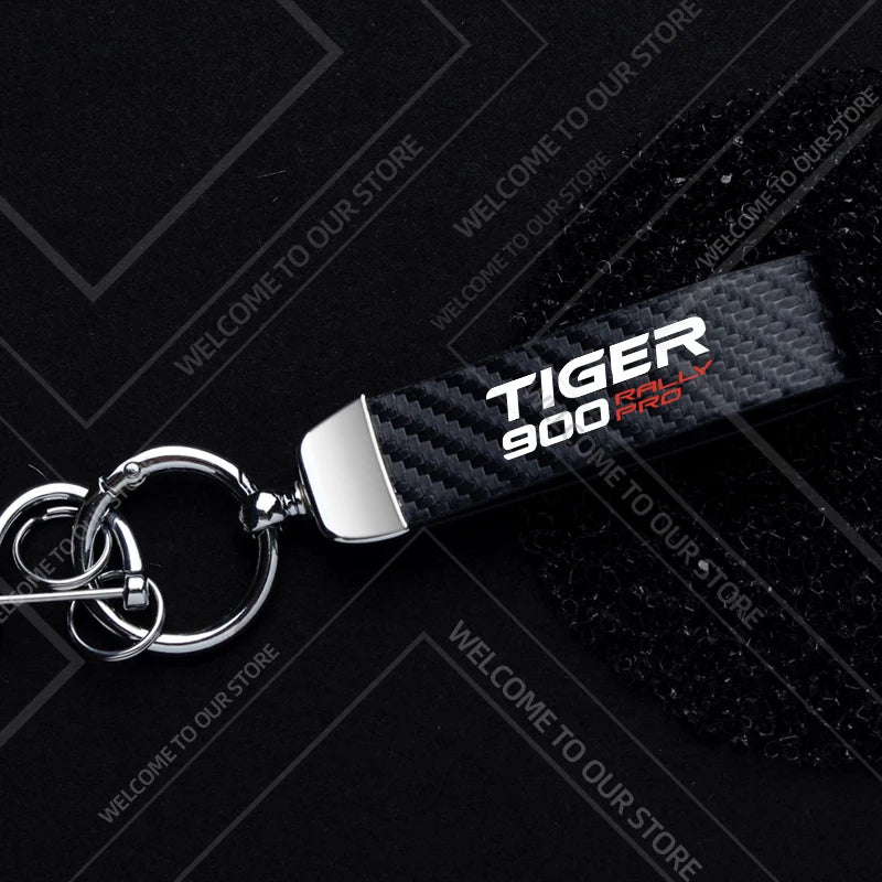 1PCS Motorcycle Keychain For  Tiger 900 GT Rally PRO Explorer Logo Widget Ornaments Metal Carbon Fiber Leather Key Chain