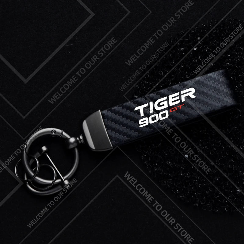 1PCS Motorcycle Keychain For  Tiger 900 GT Rally PRO Explorer Logo Widget Ornaments Metal Carbon Fiber Leather Key Chain