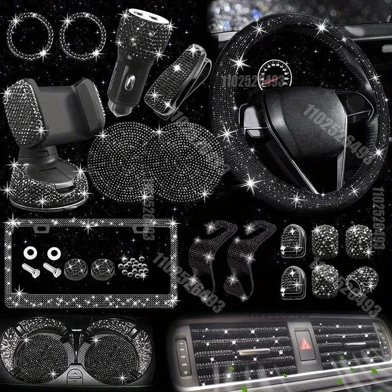 Car Steering Wheel Cover Non-slip Comfortable Stretch Handlebar Cover Drilling U.S. Licence Plate Frame Rhinestone CarDecoration