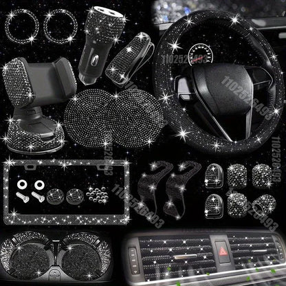 Car Steering Wheel Cover Non-slip Comfortable Stretch Handlebar Cover Drilling U.S. Licence Plate Frame Rhinestone CarDecoration