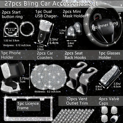 Car Steering Wheel Cover Non-slip Comfortable Stretch Handlebar Cover Drilling U.S. Licence Plate Frame Rhinestone CarDecoration