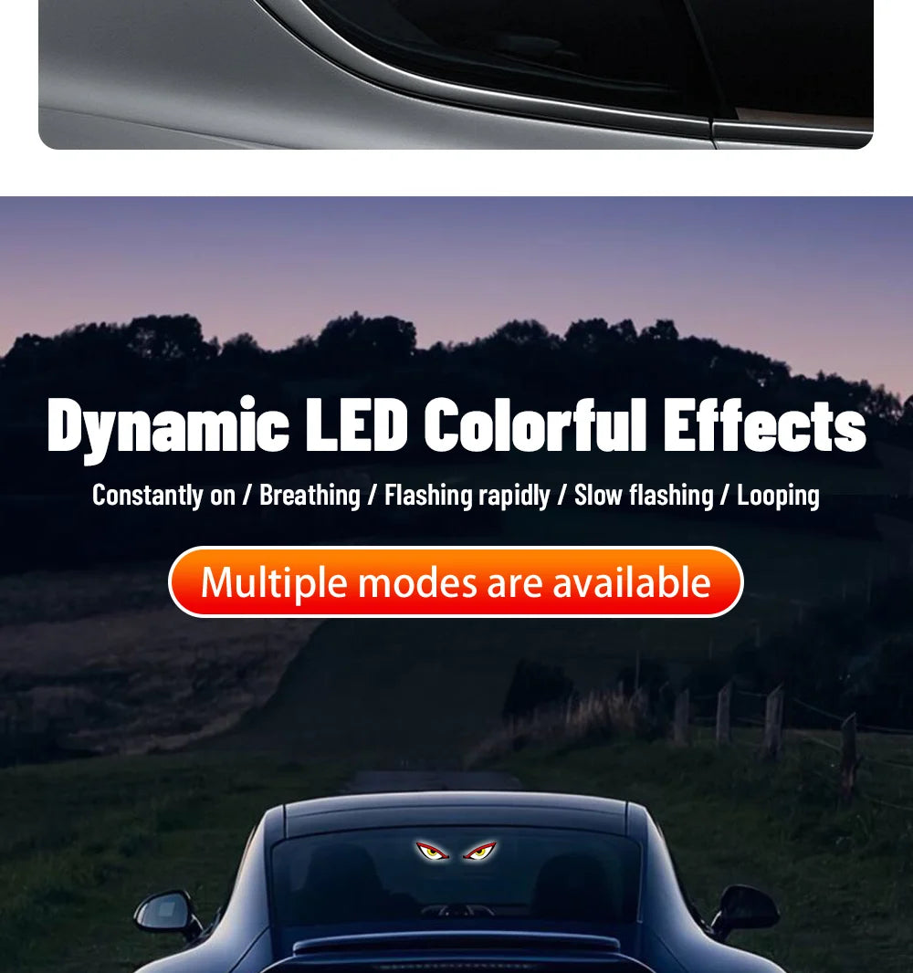 Solar Demon's Eye Car Dynamic Eyes LED Light Blinking Moving Eyes Car Lights Ambience Lamp Decoration No Wiring Required