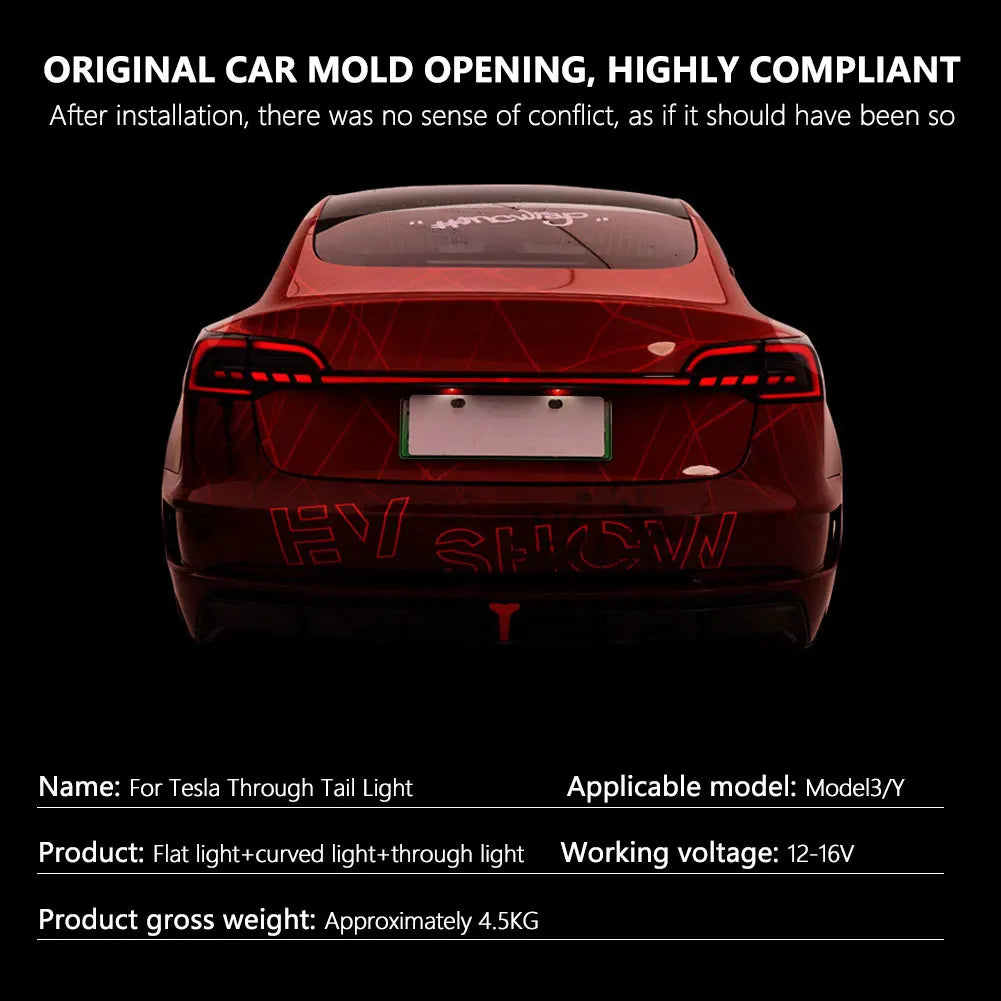 EJR Car Lights For Tesla Model 3 Y 2019-2023 LED Through Trunk Taillight Modified Flowing Turn Signal Dynamic DRL Auto Lamp