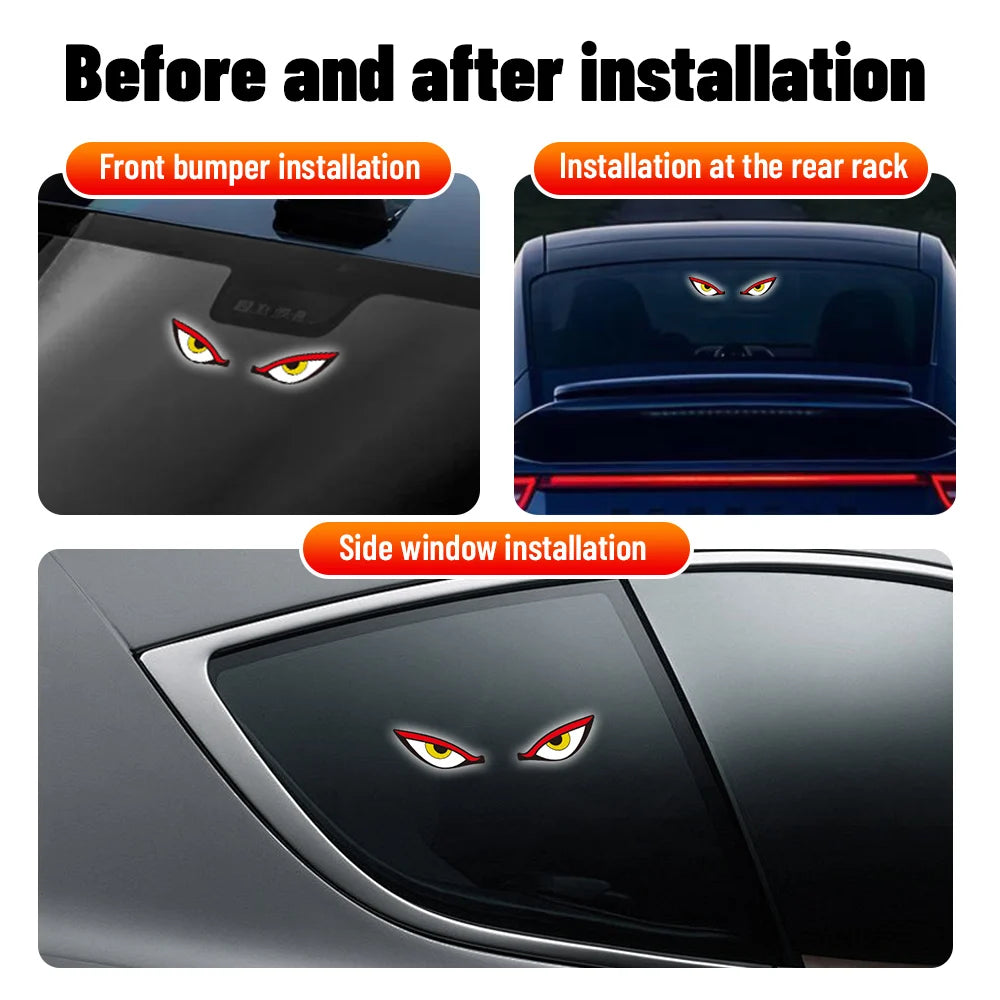 Solar Demon's Eye Car Dynamic Eyes LED Light Blinking Moving Eyes Car Lights Ambience Lamp Decoration No Wiring Required