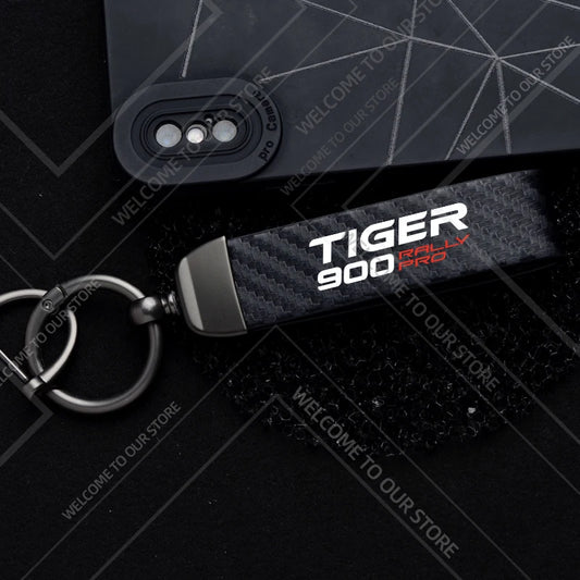 1PCS Motorcycle Keychain For  Tiger 900 GT Rally PRO Explorer Logo Widget Ornaments Metal Carbon Fiber Leather Key Chain