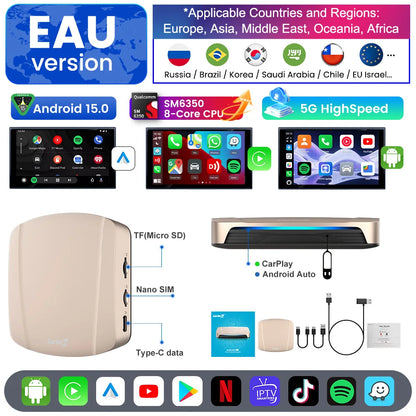 SM6350 Ai Box Android 15.0 8GB+126GB CarPlay Tv Box Support Youtube Netfilx IPTV GNSS Wireless CarPlay Android Auto Wireless