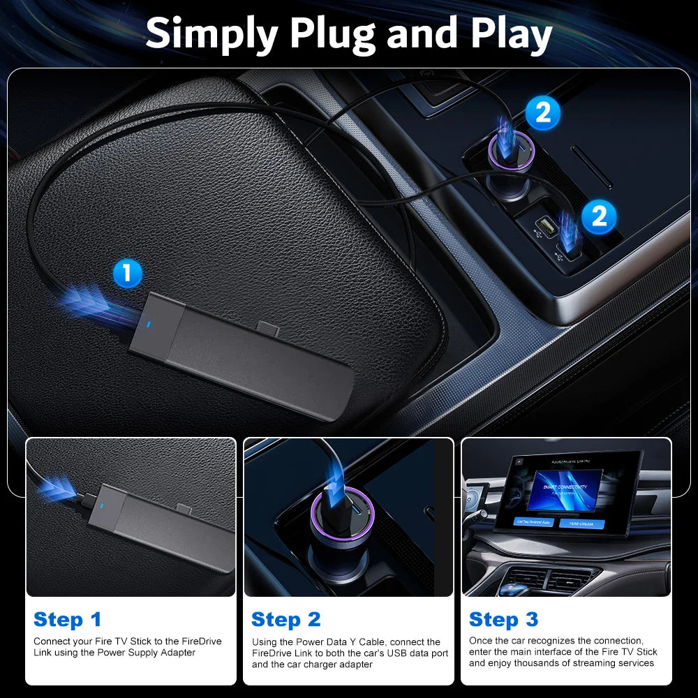 New CarlinKit FireDrive Link Pro 3-in-1 Wireless CarPlay Android Auto HDMI Adapter for Amazon Fire TV Stick Video Streaming Box
