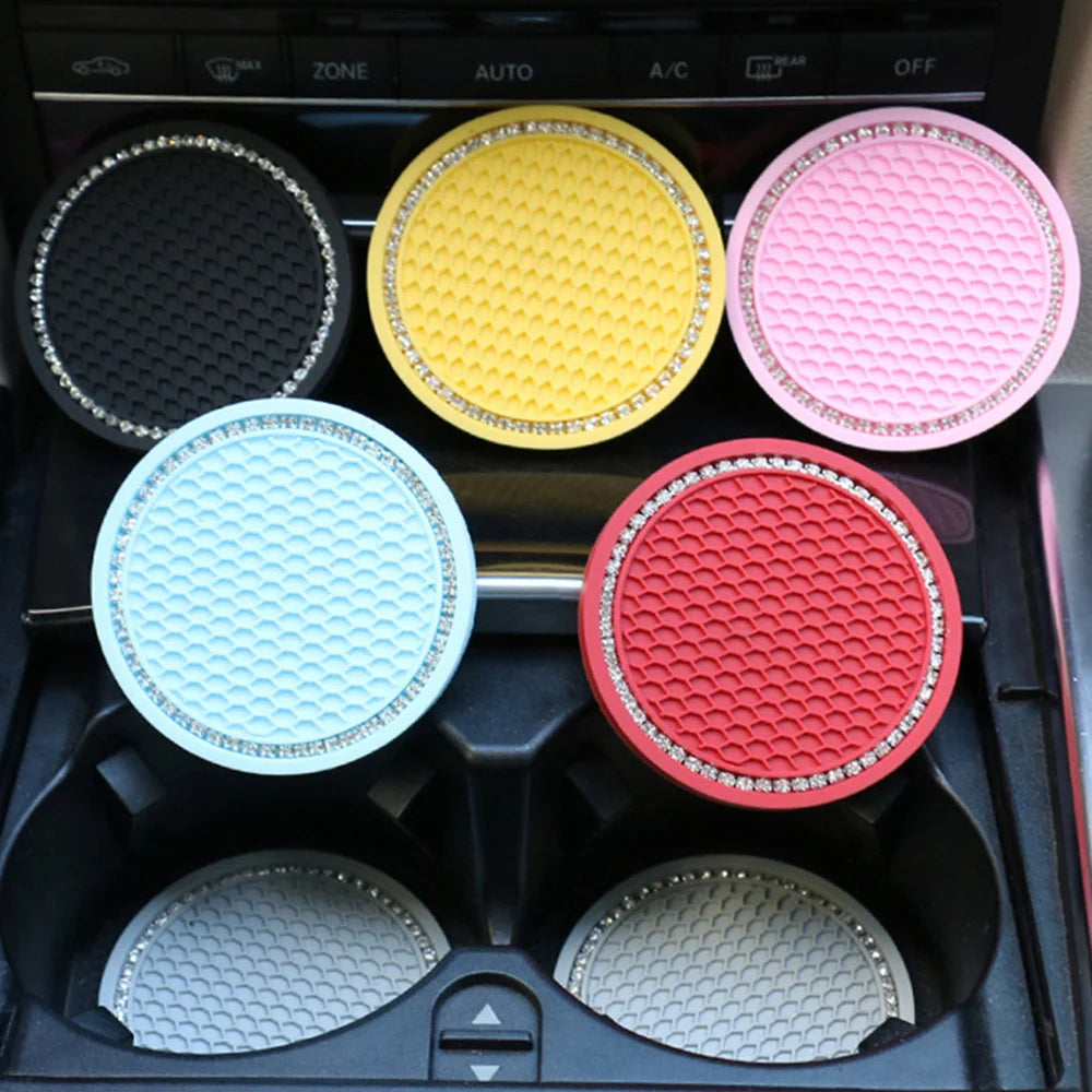Car Water Cup Pad Holders Non-slip Diamond Rhinestone Silicone Mat Bottle Holder Coaster Auto Interior Decoration Accessories