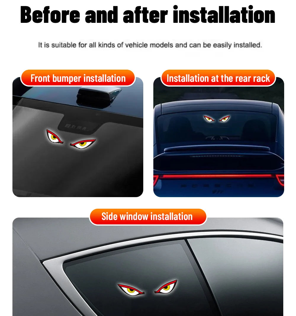 Solar Demon's Eye Car Dynamic Eyes LED Light Blinking Moving Eyes Car Lights Ambience Lamp Decoration No Wiring Required