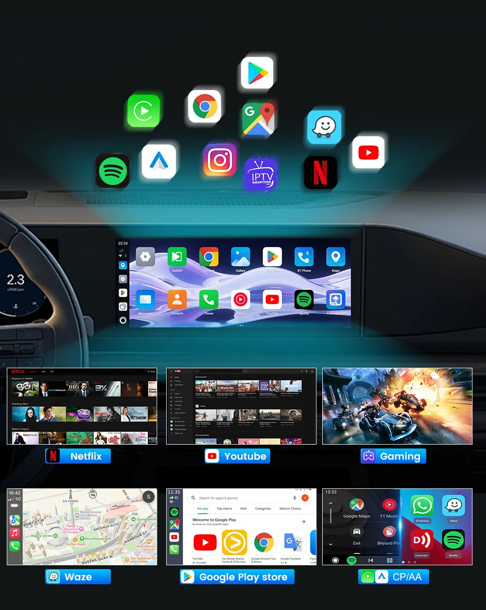 SM6350 Ai Box Android 15.0 8GB+126GB CarPlay Tv Box Support Youtube Netfilx IPTV GNSS Wireless CarPlay Android Auto Wireless