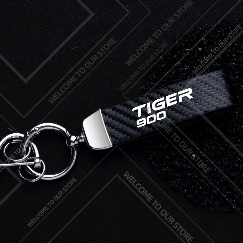 1PCS Motorcycle Keychain For  Tiger 900 GT Rally PRO Explorer Logo Widget Ornaments Metal Carbon Fiber Leather Key Chain