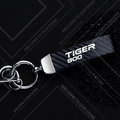 1PCS Motorcycle Keychain For  Tiger 900 GT Rally PRO Explorer Logo Widget Ornaments Metal Carbon Fiber Leather Key Chain