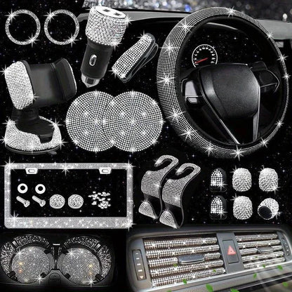 Car Steering Wheel Cover Non-slip Comfortable Stretch Handlebar Cover Drilling U.S. Licence Plate Frame Rhinestone CarDecoration