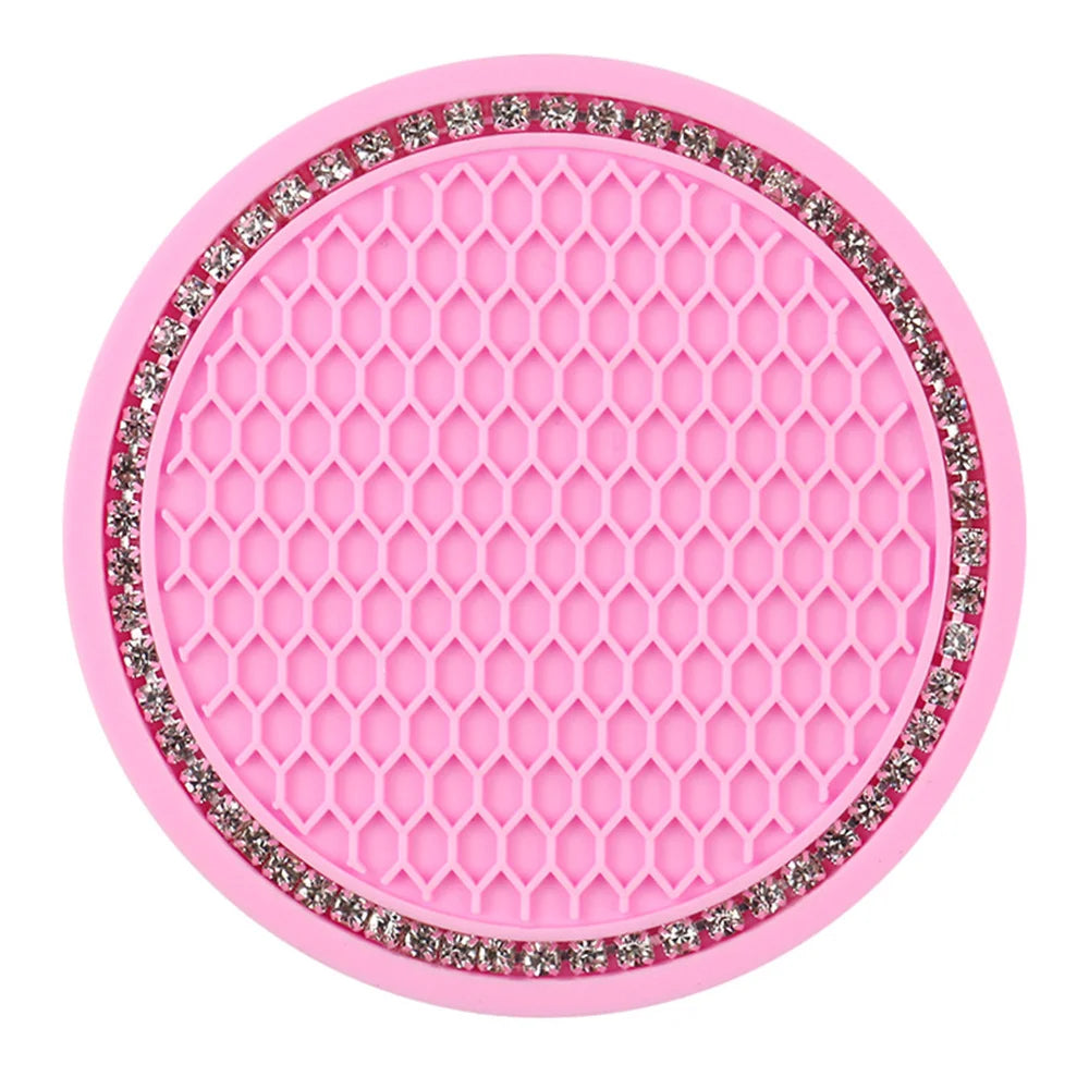 Car Water Cup Pad Holders Non-slip Diamond Rhinestone Silicone Mat Bottle Holder Coaster Auto Interior Decoration Accessories